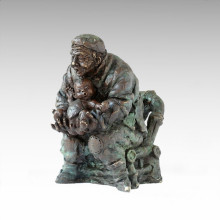 Estátua Oriental Vida Da Vila Grandparent-Netos Bronze Escultura Tple-050